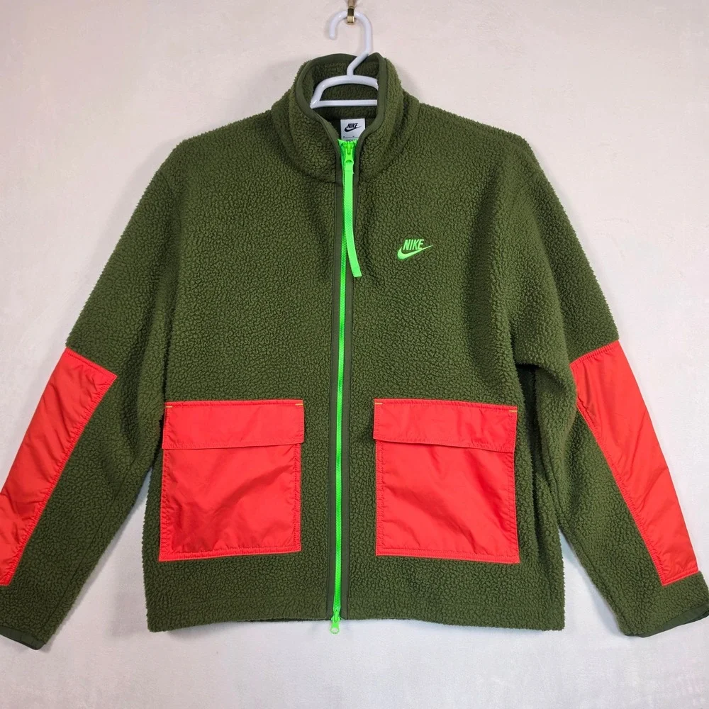 Nike Sportswear Sport Essentials+ Fleece Jacket Men's M Green Orange Full Zip